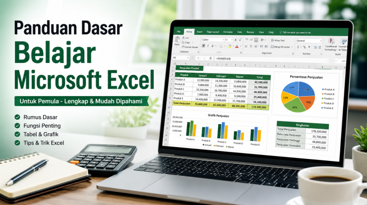 Panduan dasar belajar Microsoft Excel untuk pemula dengan spreadsheet, rumus, tabel, dan grafik
